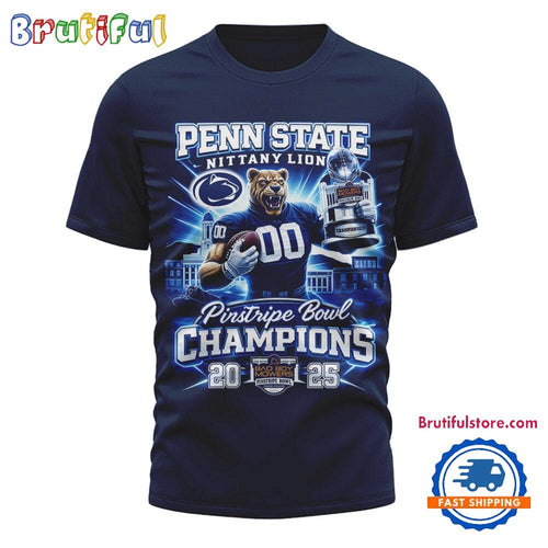 Penn State Nittany Lions 2025 Pinstripe Bowl Champions Mascot Design 3D Shirt