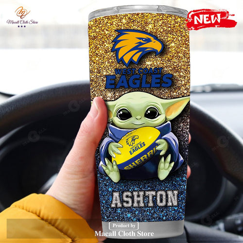 Personalized AFL West Coast Eagles Baby Yoda Gift For Yoda Fans Tumbler