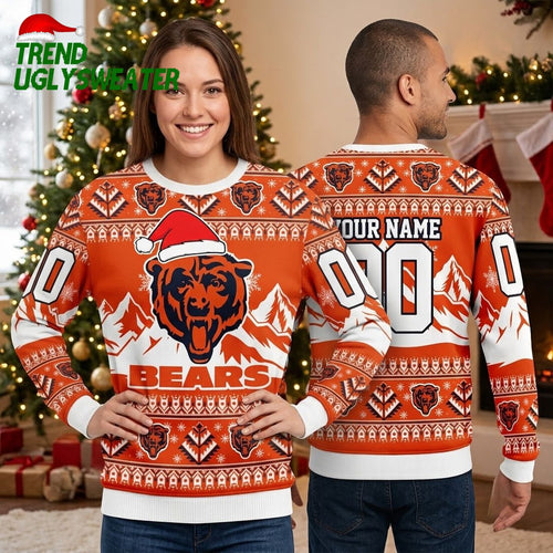 Personalized Chicago Bears Santa Hat Logo Custom Name And Number Ugly Christmas Sweater