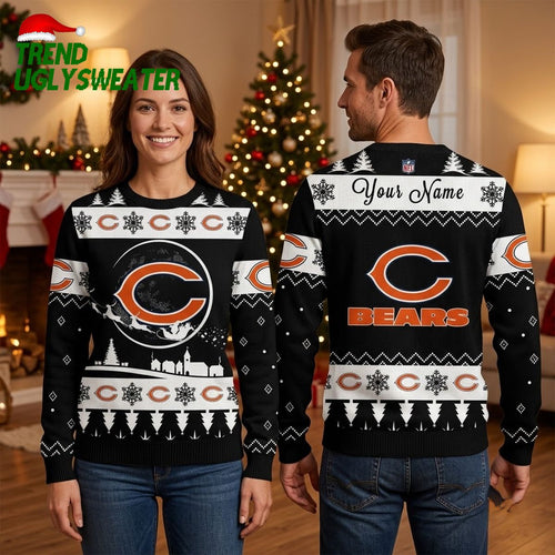 Personalized Chicago Bears Santa Sleigh Custom Name Ugly Christmas Sweater Fan Gift Design