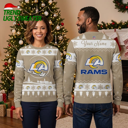 Personalized Los Angeles Rams Logo Snowflake Ugly Christmas Sweater