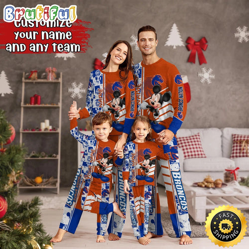 Personalized NCAA Boise State Broncos Pajamas Mickey Mouse For Family