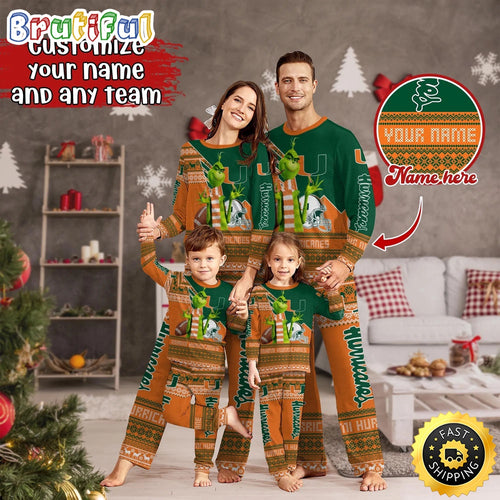Personalized NCAA Miami Hurricanes Pajamas Xmas For Sport Family
