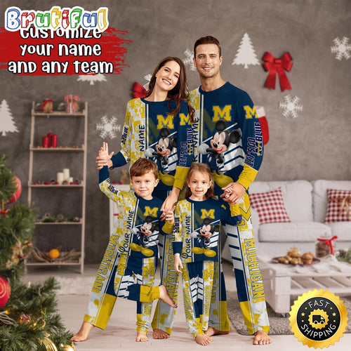 Personalized NCAA Michigan Wolverines Pajamas Mickey Mouse For Family