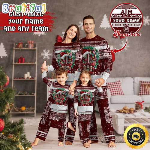 Personalized NCAA Texas A&M Aggies Pajamas Christmas Pajamas For Sports Fan