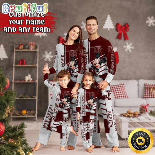 Personalized NCAA Texas A&M Aggies Pajamas Mickey Mouse For Family