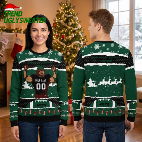 Personalized New York Jets Football Player Custom Name And Number Ugly Christmas Sweater