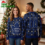 Personalized Toronto Maple Leafs Snowflake Pattern Custom Name And Number Navy Blue Ugly Christmas Sweater