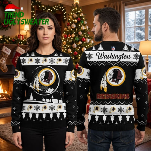 Personalized Washington Redskins Native American Logo Snowflake Custom Name Ugly Christmas Sweater