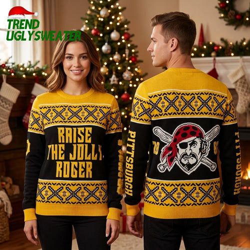 Pittsburgh Pirates Skull Raise The Jolly Roger Ugly Christmas Sweater
