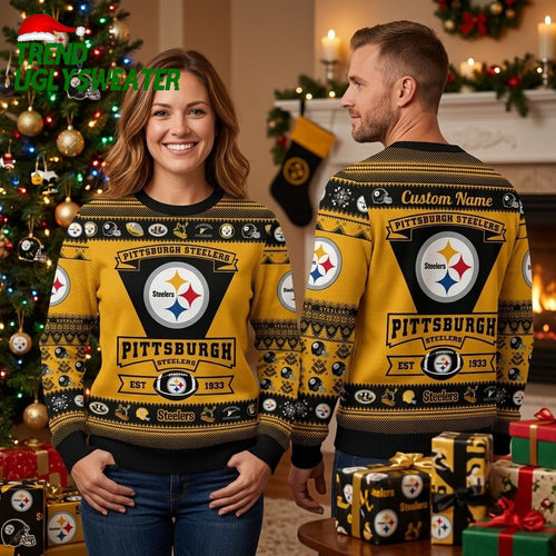 Pittsburgh Steelers Custom Name Est 1933 Ugly Christmas Sweater