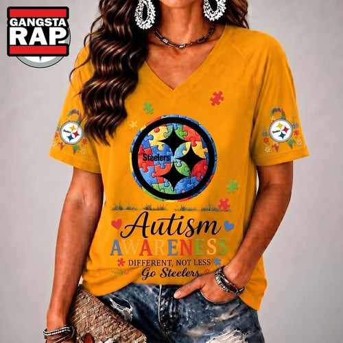 Pittsburgh Steelers NFL Different, Not Less Autism Awareness V neck T Shirt