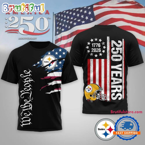 Pittsburgh Steelers NFL We The People USA 250th Anniversary Black T Shirt