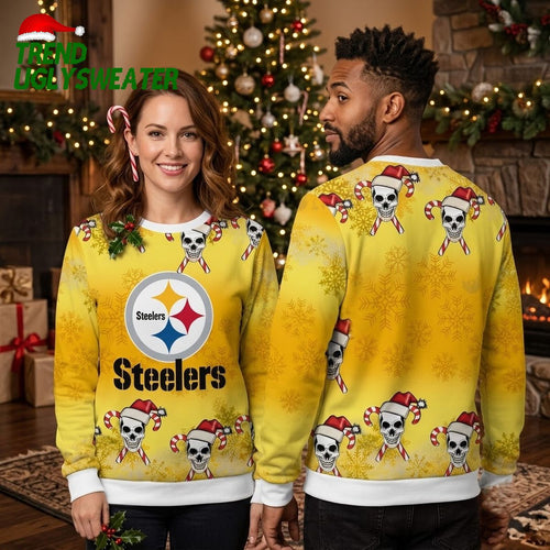 Pittsburgh Steelers Santa Skull Candy Cane Ugly Christmas Sweater