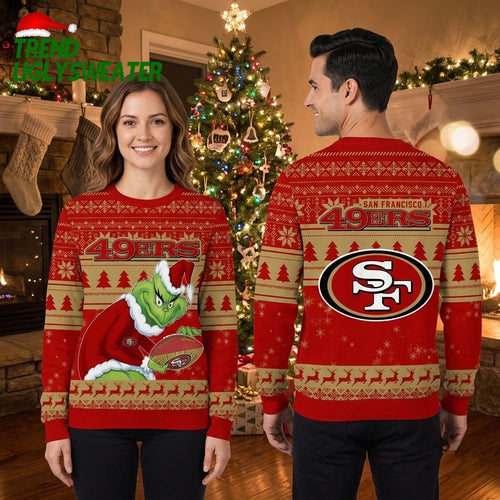 San Francisco 49ers Grinch Playing Football Ugly Christmas Sweater