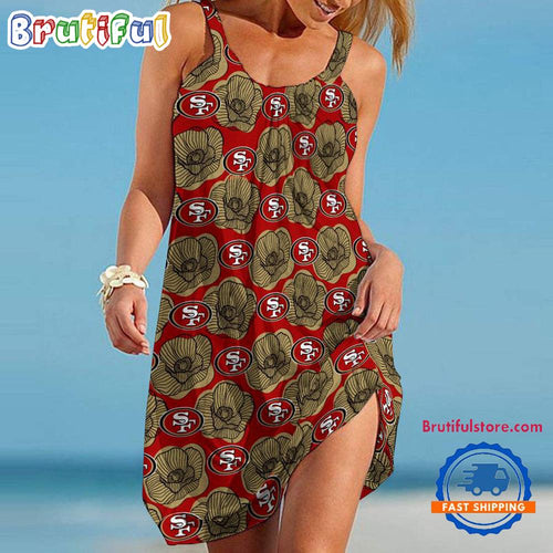 San Francisco 49ers Roses Summer Beach Sling Dress