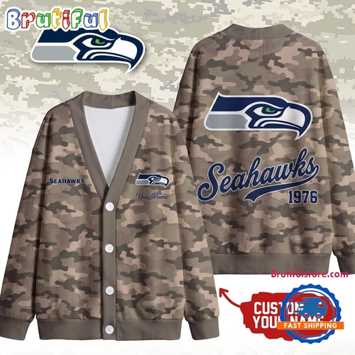 Seattle Seahawks NFL Veteran Military Camo Heritage Cardigan