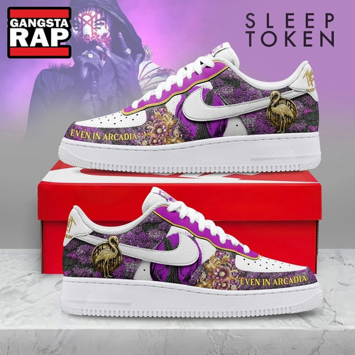 Sleep Token Even In Arcadia Purple Floral & Gold Flamingo Air Force 1 Shoes, Music Air Force 1 Shoes