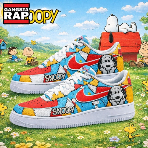 Snoopy Peanuts Patchwork Custom Air Force 1 Shoes, Cute Cartoon Graphic Sneakers, Music Air Force 1 Shoes
