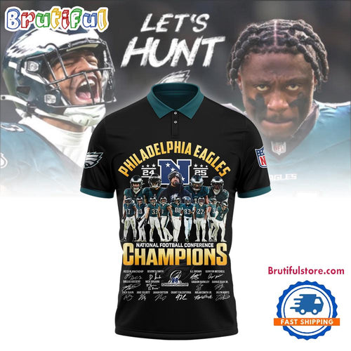 Super Bowl LIX 2025 Philadelphia Eagles Team Player Graphics Design Black Polo Shirt