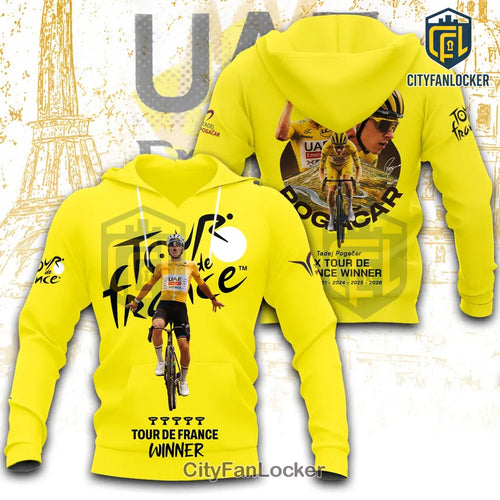 Tadej Pogacar 2026 Tour de France Champion Yellow Hoodie