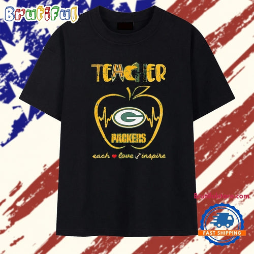 Teacher Green Bay Packers Teach Love Inspire Apple T Shirt