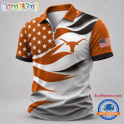 Texas Longhorns NCAA Freedom Wave Zipper Polo Shirt
