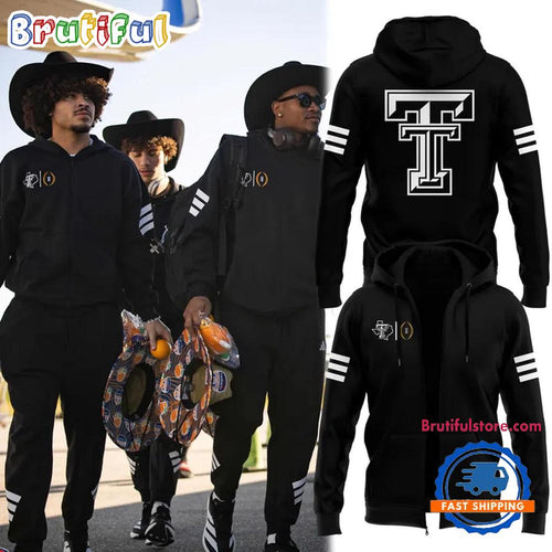 Texas Tech Red Raiders Football 2025 Orange Bowl Black Uniform Zipper Hoodie