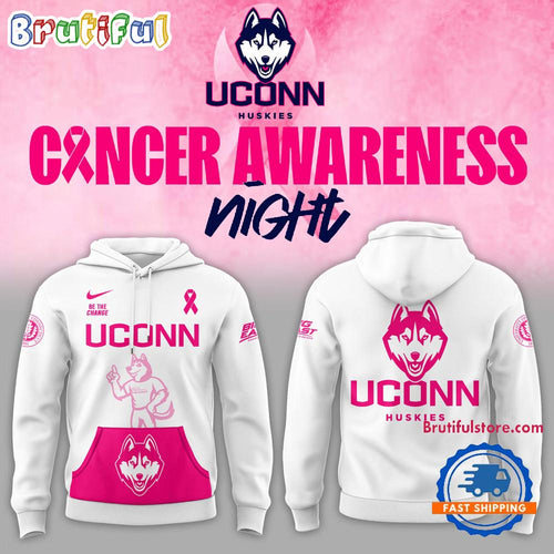 Uconn Huskies Basketball x Fight Night Cancer Limited Edition 2025 White Hoodie T-Shirt
