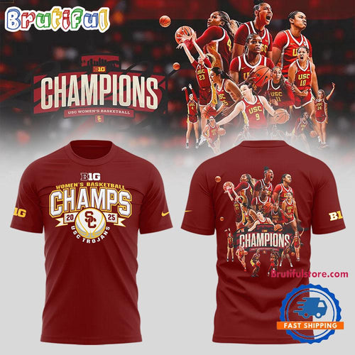 USC Trojans Women’s Basketball 2025 Champions Team Graphics Design Red T Shirt