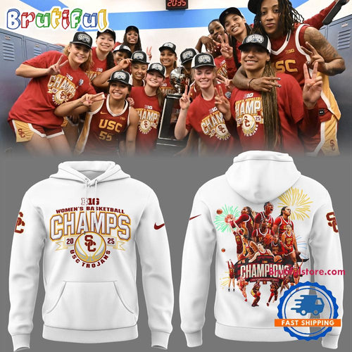 USC Trojans Women’s Basketball 2025 Champions Team Graphics White Hoodie T-Shirt
