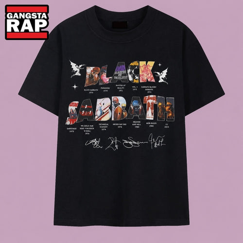 Vintage Black Sabbath Discography Albums Signatures Rock Band T Shirt, Music 2D Shirt