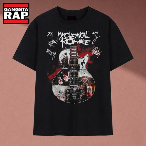 Vintage My Chemical Romance Band Signatures Guitar Collage T Shirt , Music 2D Shirt