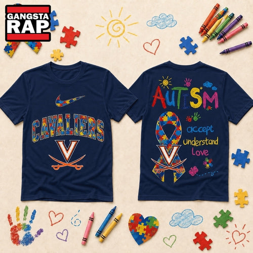 Virginia Cavaliers NCAA Autism Awareness Puzzle Ribbon Hoodie T-Shirt