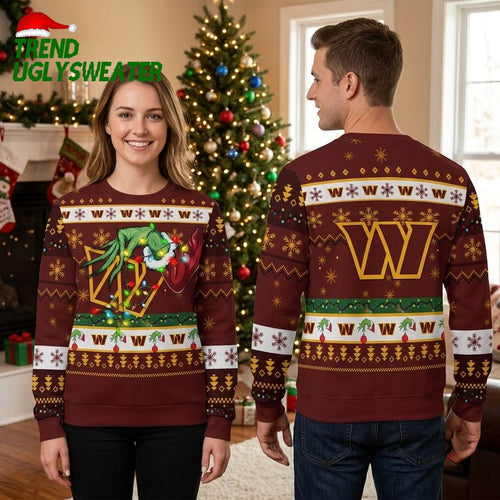 Washington Commanders Grinch Christmas Lights Ugly Christmas Sweater