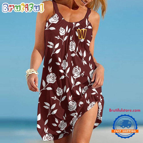 Washington Football Team Rose Pattern Women’s Summer Beach Sling Dress