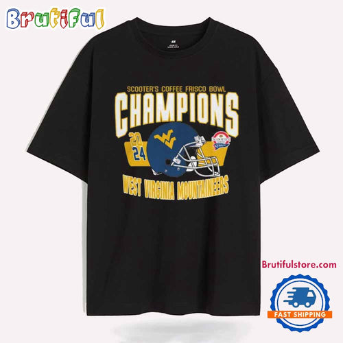 West Virginia Mountaineers Scooter’s Coffee Frisco Bowl Champions 2024 Helmet T Shirt