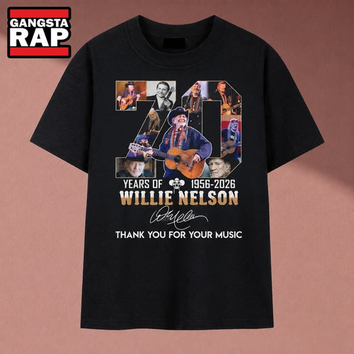 Willie Nelson 70 Years Of Music 1956 2026 Tribute Signatures T Shirt, Music 2D Shirt