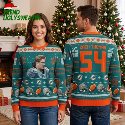 Zach Thomas 54 Miami Dolphins Ugly Christmas Sweater