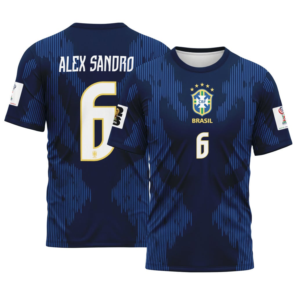 Alex Sandro 6 AOP T-Shirt 2026 World Cup Brazil Away