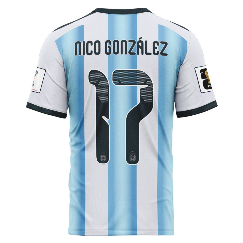Nico Gonz?lez 17 AOP T-Shirt 2026 World Cup Argentina Home