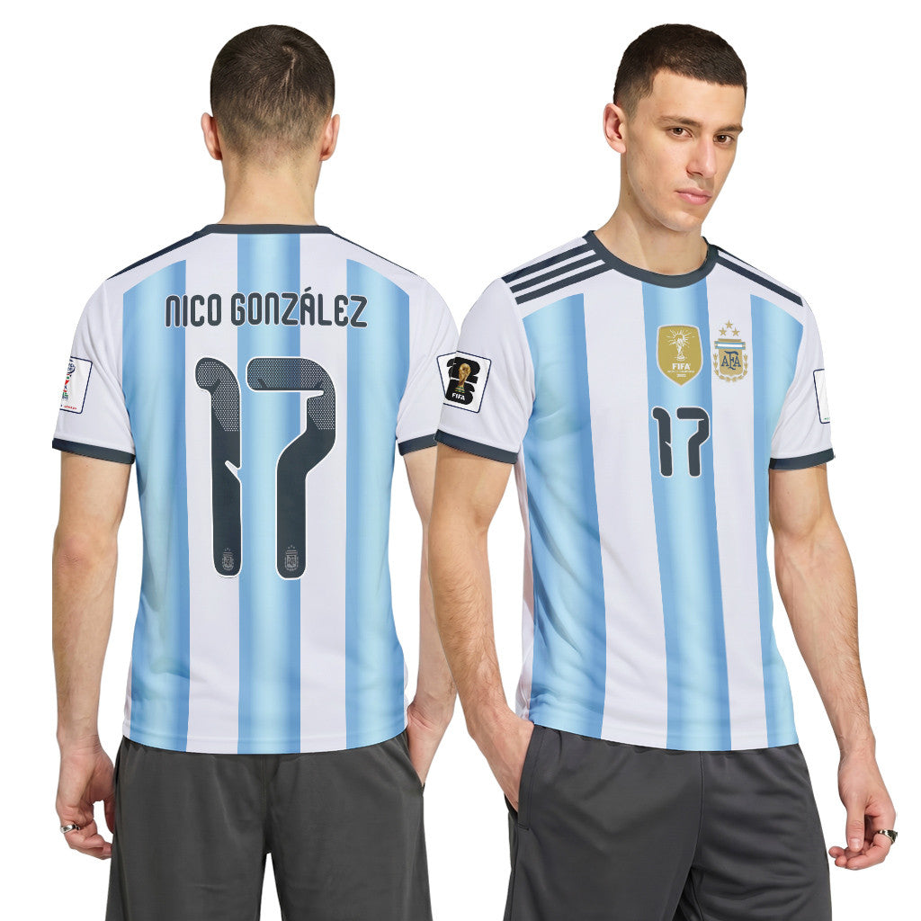 Nico Gonz?lez 17 AOP T-Shirt 2026 World Cup Argentina Home