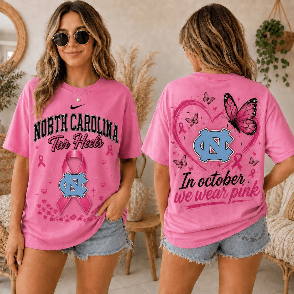 North Carolina Tar Heels 2026 NCAA Pink October Breast Cancer Awareness Fan Pride Unisex Hoodie T-Shirt