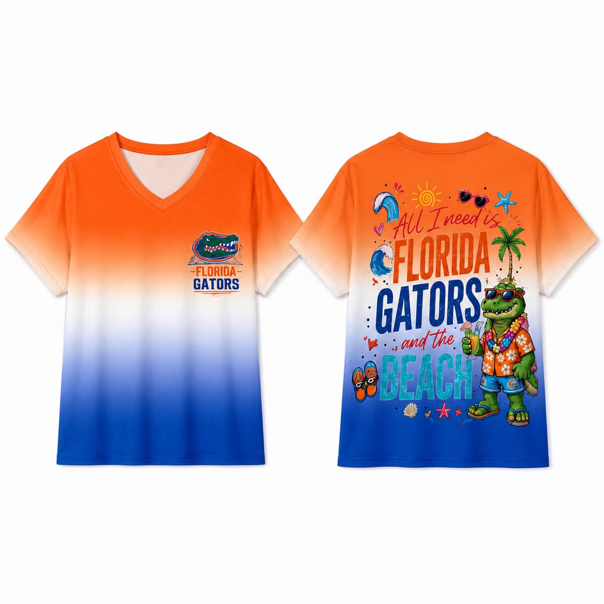 Florida Gators NCAA Tropical Beach Vibes All Over Print Unisex V Neck T Shirt