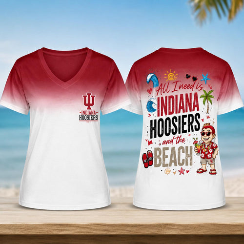 Indiana Hoosiers NCAA Tropical Beach Vibes All Over Print Unisex V Neck T Shirt