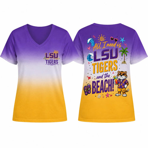 LSU Tigers NCAA Tropical Beach Vibes All Over Print Unisex V Neck T Shirt