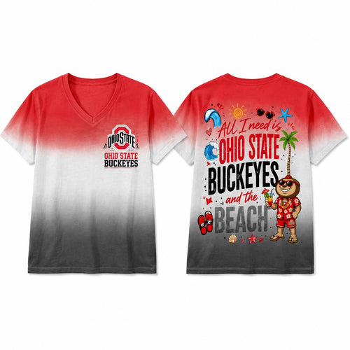 Ohio State Buckeyes NCAA Tropical Beach Vibes All Over Print Unisex V Neck T Shirt