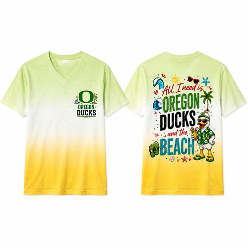 Oregon Ducks NCAA Tropical Beach Vibes All Over Print Unisex V Neck T Shirt