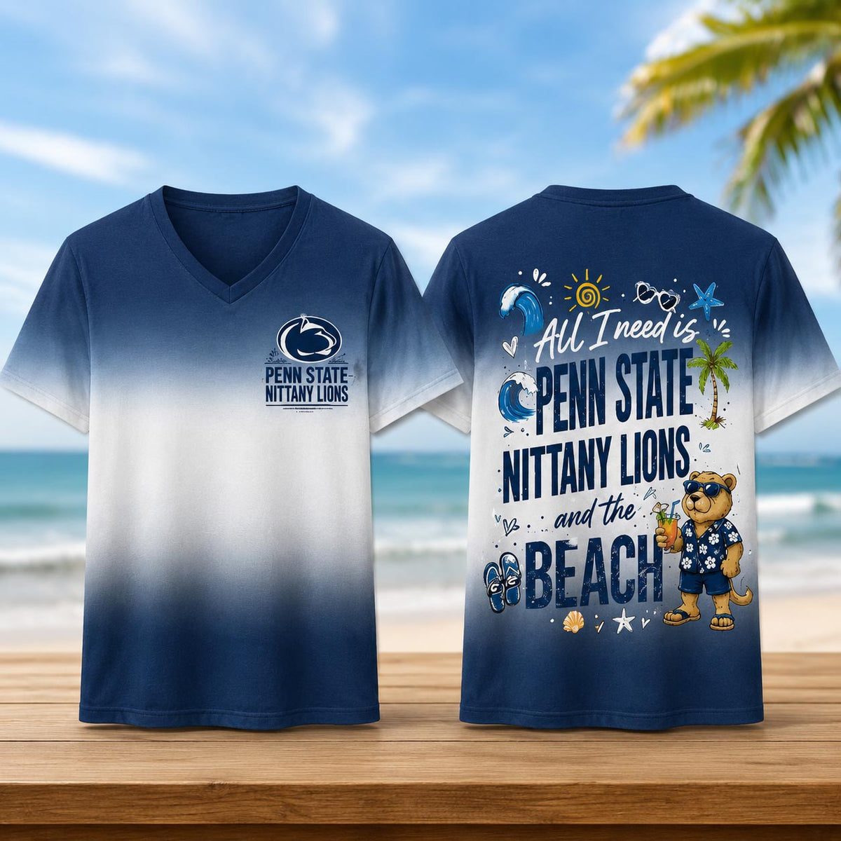 Penn State Nittany Lions NCAA Tropical Beach Vibes All Over Print Unisex V Neck T Shirt