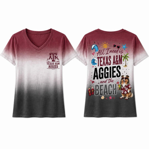 Texas A&M Aggies NCAA Tropical Beach Vibes All Over Print Unisex V Neck T Shirt